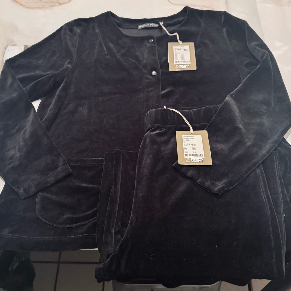 Gudrun Sjödén Black Velour Cardigan & Trouser Set - Luxe Scandinavian Lounge - M